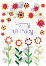 Color Vector Happy Birthday Card With Flowers And Frame For Your Text