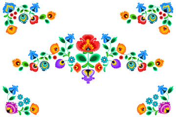 Folk embroidery ornament with flowers. Traditional polish pattern decoration - wycinanka, Wzory Lowickie