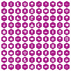 Canvas Print - 100 country house icons hexagon violet