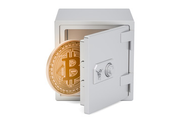 Poster - safe box with bitcoin, 3d rendering