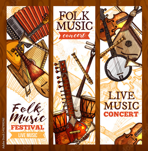 Fototapety Muzyka folk-music-banner-with-ethnic-musical-instrument