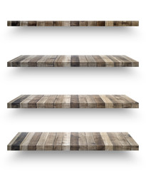 Wall Mural - Wooden shelf template set isolated on white background with clipping path