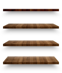 Wall Mural - Wooden shelf template set isolated on white background with clipping path