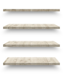 Wall Mural - Wooden shelf template set isolated on white background with clipping path