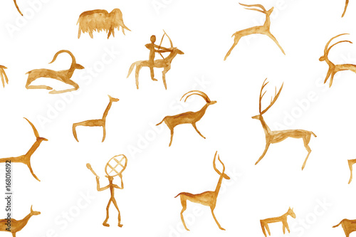 Imitation Of Drawing In A Cave Painted Red And Orange Ocher By An