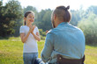 © zinkevych - Little daughter playing pat-a-cake with her disabled father