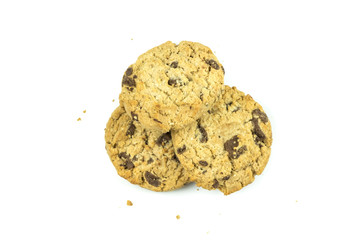 crunchy chocolate chips cookie isolated on white background.