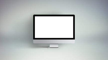 Wall Mural - desktop with blank computer screen. front view mock up.