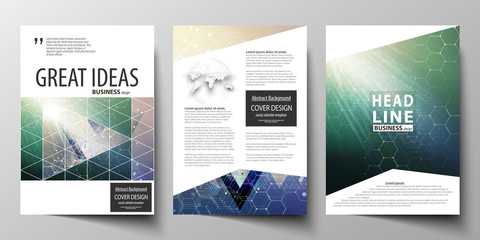 Wall Mural - Business templates for brochure, magazine, flyer, booklet, report. Cover design template, vector layout, A4. Chemistry pattern, hexagonal molecule structure. Medicine, science, technology concept.