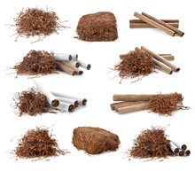 Tobacco Pile And Cigarette On White Background