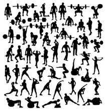 Gymnastics, Gym, Weight Lifting And Fitness, Art Vector Silhouettes Design