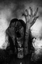 3d Illustration Of Scary Ghost Woman Screaming In The Dark,Horror Background,mixed Media