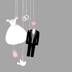 Poster - Wedding Symbols Hanging Retro White/Black/Pink/Grey