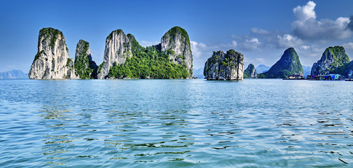 beautiful green limestone mountains in halon bay