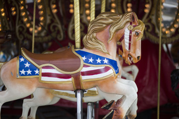 Horses on Merry Go Round in midway at the Indiana State Fair