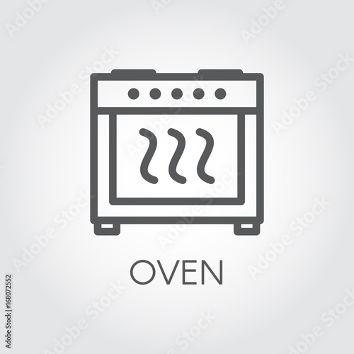 Simple linear icon of oven. Cooking equipment graphic label. Symbol or