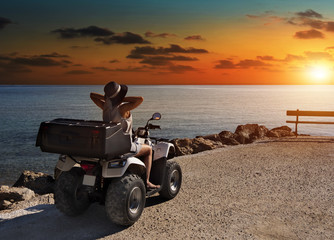 . woman on the ATV. Walk to the sea on the island of Zakynthos