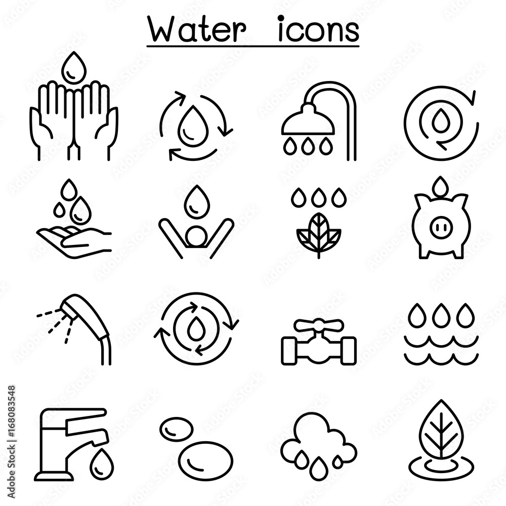Water icon set in thin line style Stock Vector | Adobe Stock