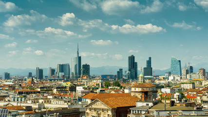 Wall Mural - Panorama of Milan, Italy. Aerial view of modern buildings, skyline of Milano city.