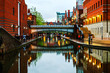People walking at famous Birmingham canal in UK