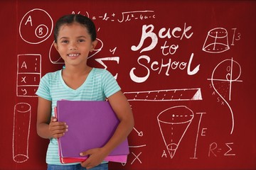 Poster - Composite image of portrait of smiling girl holding files