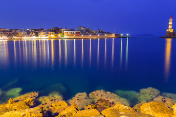 Wall Mural - Old Venetian port of Chania at night, Crete. Greece