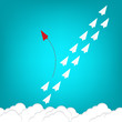 © madedee - Minimalist stile red airplane changing direction and white ones. New idea, change, trend, courage, creative solution, innovation and unique way concept.