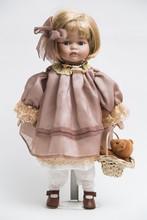 Ceramic Porcelain Handmade Doll With Blond Hair And Pink Dress