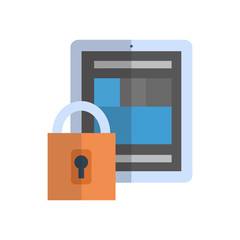 Poster - Tablet With Lock Icon Media Network Data Protection Concept Vector Illustration