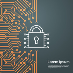 Lock Network Data Protection System Concept Banner Vector Illustration