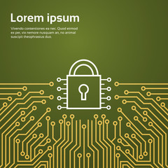 Poster - Lock Network Data Protection System Concept Banner Vector Illustration