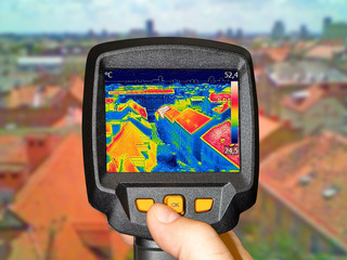 Wall Mural - Recording panorama of Zagreb, With Thermal Camera showing difference temperature