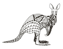 Kangaroo Zentangle Stylized, Vector, Illustration, Freehand Pencil. Pattern. Zen Art. Anti Stress Coloring Books For Kids And Adults.