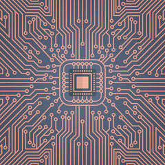 Poster - Computer Chip Moterboard Network Data Center System Concept Banner Vector Illustration