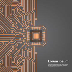 Poster - Computer Chip Moterboard Network Data Center System Concept Banner Vector Illustration
