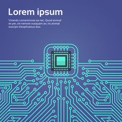 Poster - Computer Chip Moterboard Network Data Center System Concept Banner Vector Illustration