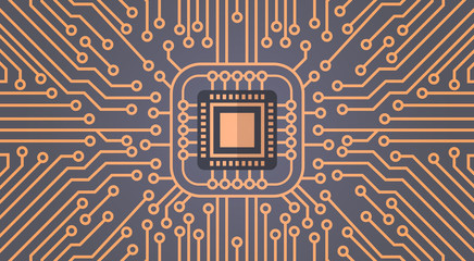 Poster - Computer Chip Moterboard Network Data Center System Concept Banner Vector Illustration