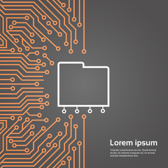 Poster - Database Over Computer Chip Moterboard Background Data Center System Concept Banner Vector Illustration