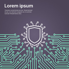 Poster - Shield Network Data Protection System Concept Banner Vector Illustration