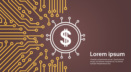 Poster - dolar sign over computer chip moterboard backgroung network data center system concept banner vector
