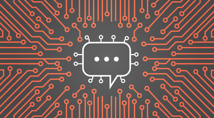 Poster - chat bubble over computer chip moterboard background social media network data system concept banner
