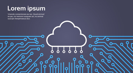 Fototapete - Cloud Database Over Computer Chip Moterboard Background Data Center System Concept Banner Vector Illustration