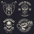 © DGIM studio - Set of vintage custom motorcycle emblems, labels, badges, logos, prints, templates. Layered, isolated on dark background Easy rider