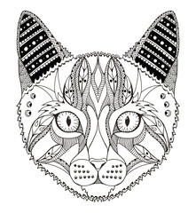 Wall Mural - Cat head zentangle stylized, vector, illustration, pattern. Zen art. Ornate. Lace. Anti stress coloring books for kids and adults.