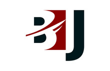 BJ Red Negative Space Square Swoosh Letter Logo