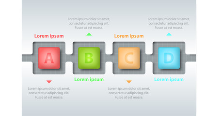 Four topics of colorful 3d square in timeline carve white template on white grid for website presentation cover poster vector design infographic illustration concept