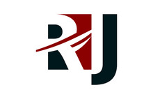RJ Red Negative Space Square Swoosh Letter Logo