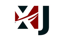XJ Red Negative Space Square Swoosh Letter Logo