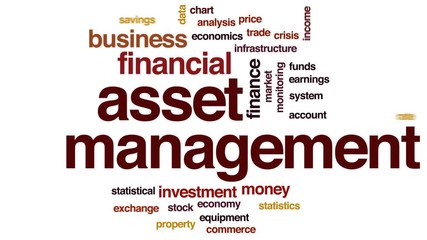 Wall Mural - Asset management animated word cloud, text design animation.