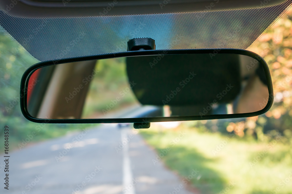 Car interior with rear view mirror and windshield Stock Photo | Adobe Stock